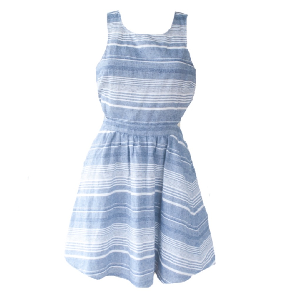 NWT Others Follow M Open Back Stripe Linen Dress